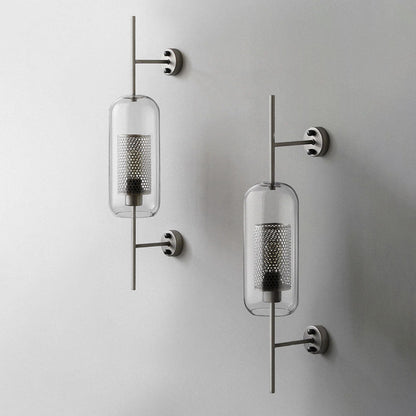 Floroux Lampe murale industrielle | Abat-jour cylindrique en verre | Cadre en fer | Décor pour chambres à coucher & espaces de vie