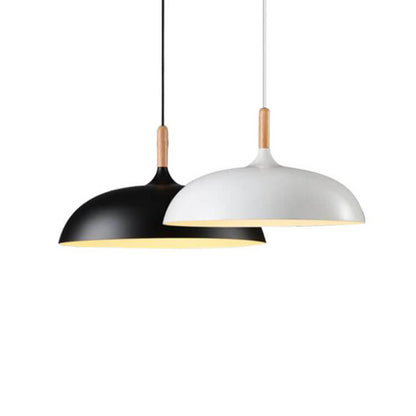 Floroux Modern Pendant Light | Wood-Metal Design | LED Lamp | Dome Style | Various Sizes and Colors