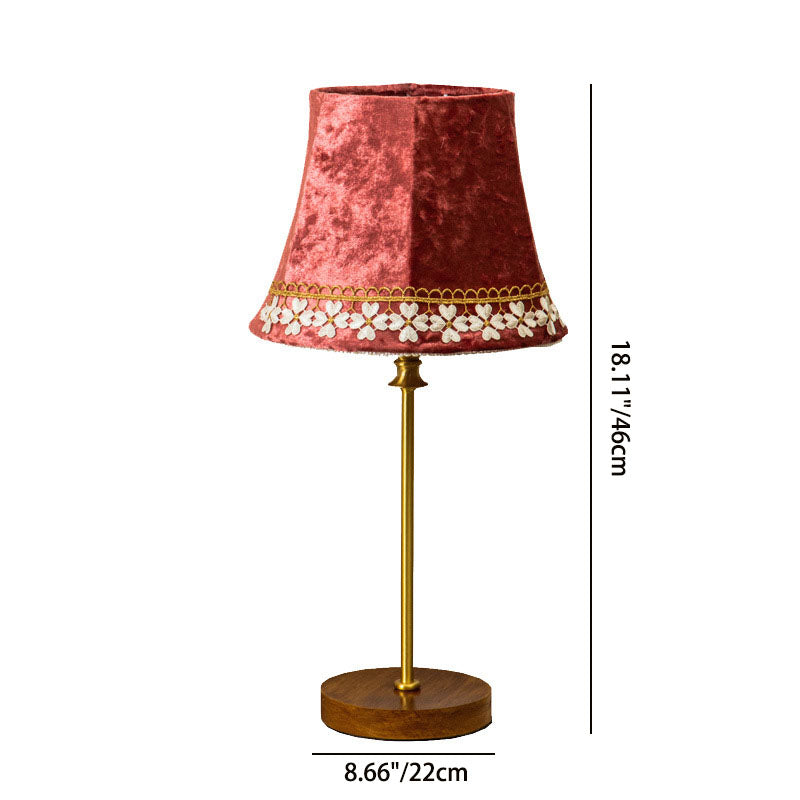 Floroux European Table Lamp | Velvet Drum Design | Copper Wood Base | Lighting for Living Room