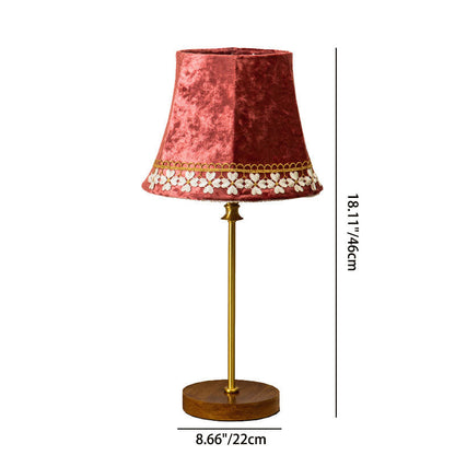 Floroux European Table Lamp | Velvet Drum Design | Copper Wood Base | Lighting for Living Room