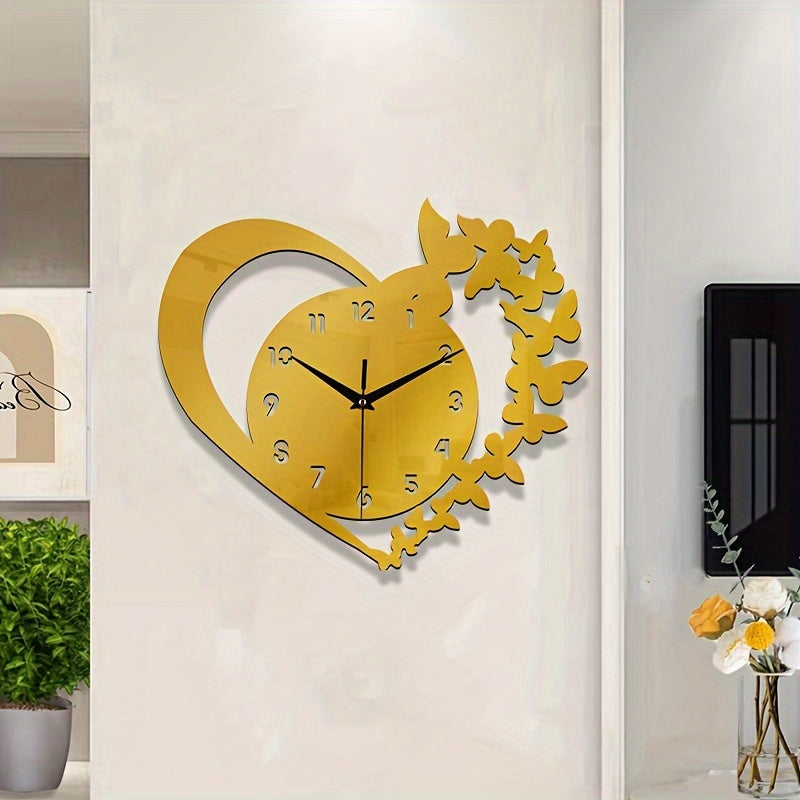 Horloge murale en acrylique en forme de cœur Floroux - Design sans cadre pour le salon, la chambre à coucher et le bureau