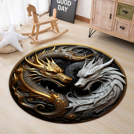 1pc Tapis Élément Dragon - tapis de salon antidérapant, tapis rond décoratif