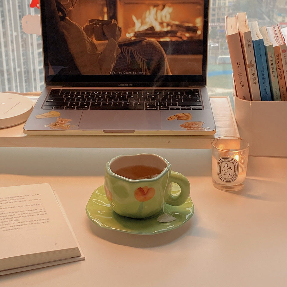 Ensemble de tasse et soucoupe peint à la main Floroux