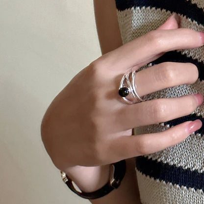 Bague multiligne onyx noir élégante Arden