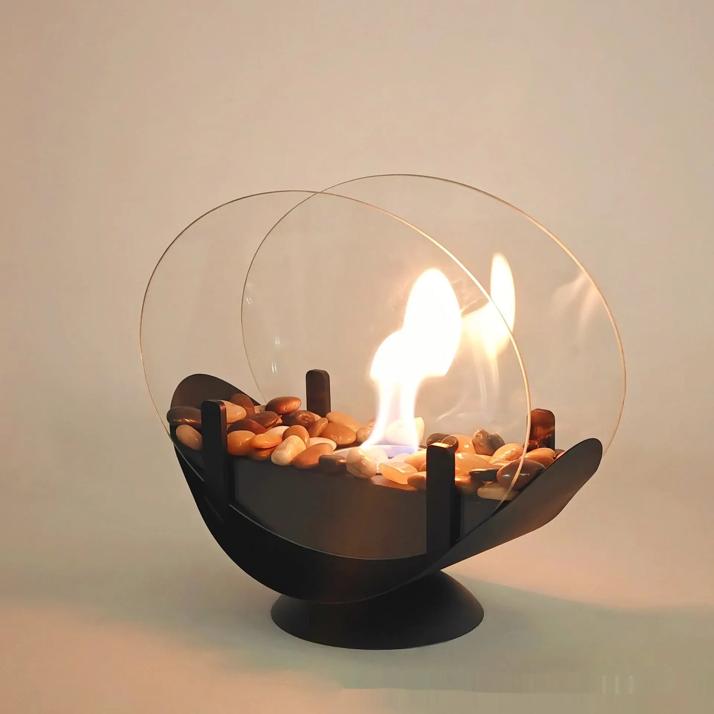 Floroux - Cheminée de table ovale noire portable en métal