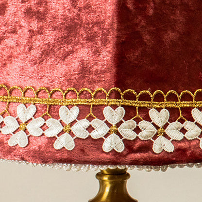 Floroux European Table Lamp | Velvet Drum Design | Copper Wood Base | Lighting for Living Room