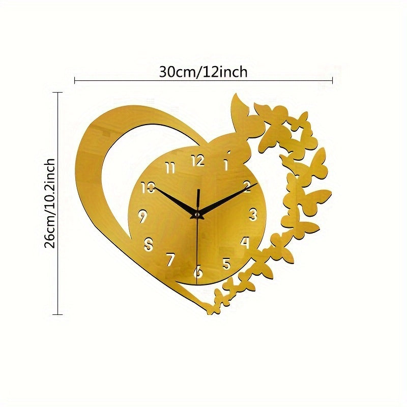 Horloge murale en acrylique en forme de cœur Floroux - Design sans cadre pour le salon, la chambre à coucher et le bureau
