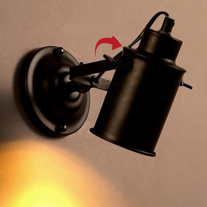 Applique murale réglable avec abat-jour en fer forgé et bras cylindrique