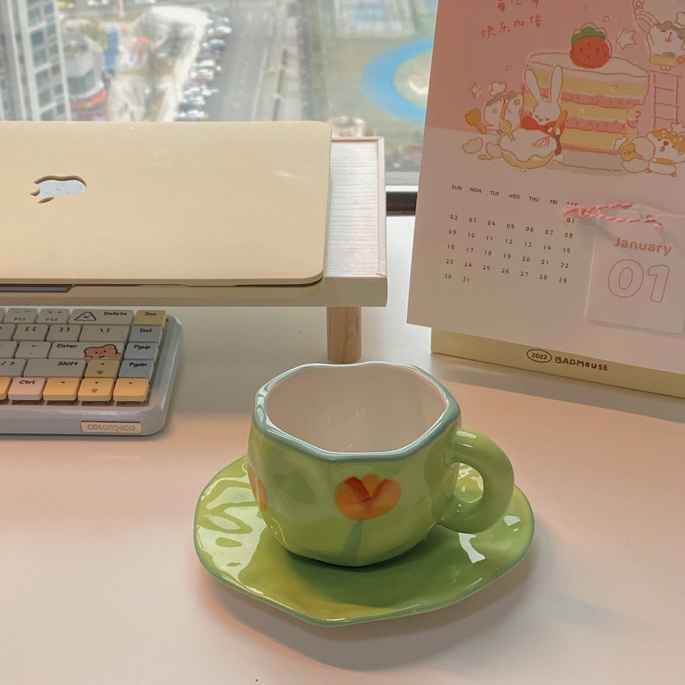 Ensemble de tasse et soucoupe peint à la main Floroux