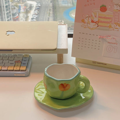 Ensemble de tasse et soucoupe peint à la main Floroux