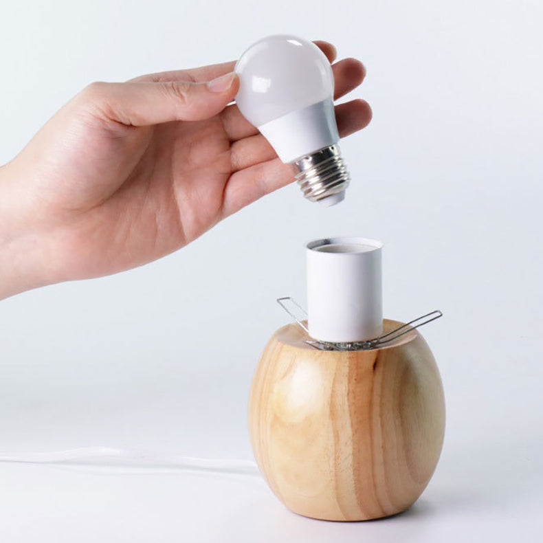 Floroux Lampe de Table Scandinave | Base en Bois | Design en Verre Orb | Parfait pour Chambre & Salon | Lumière d'Ambiance