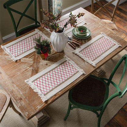 Set de 4 sous-verres en corde de chanvre tissée à motif géométrique