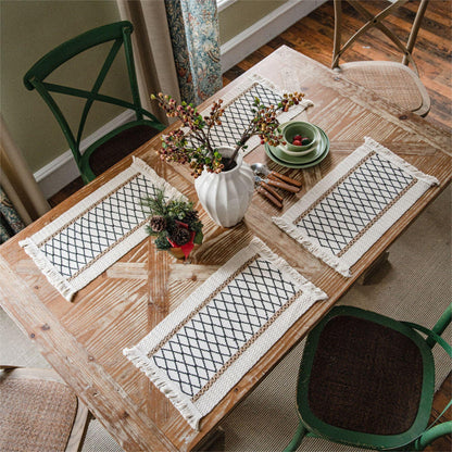 Set de 4 sous-verres en corde de chanvre tissée à motif géométrique