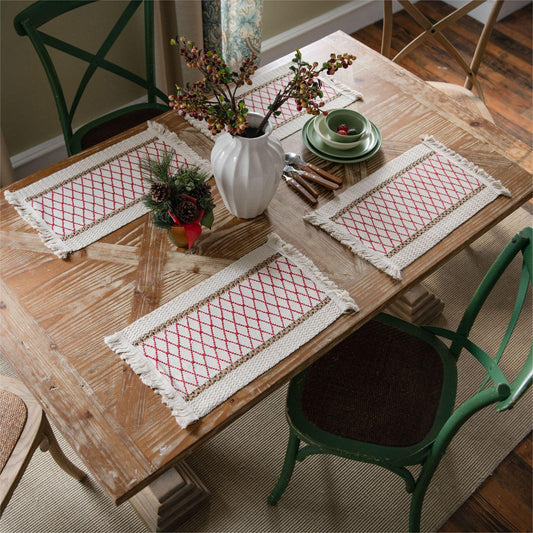 Sets de 4 sous-assiettes en corde de chanvre tressée à motif géométrique
