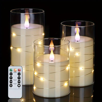 Bougies LED romantiques 3 pièces avec télécommande - Luminosité réglable et fonction de minuterie, idéales pour les soirées, les mariages et la décoration d'hôtel