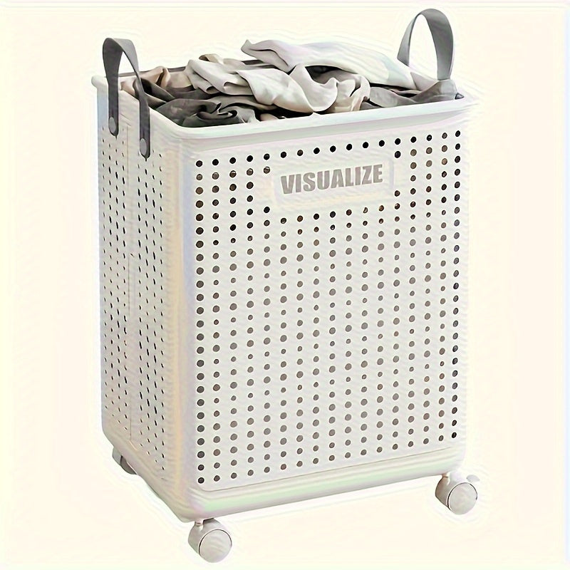 Panier à linge en plastique pliable avec roues