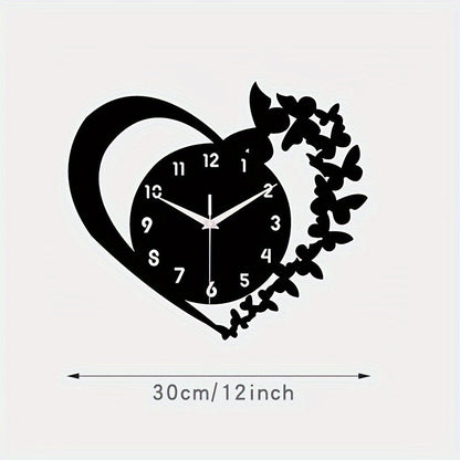 Horloge murale en acrylique en forme de cœur Floroux - Design sans cadre pour le salon, la chambre à coucher et le bureau