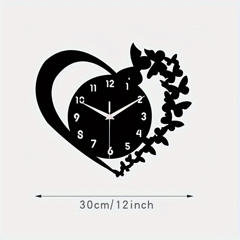 Horloge murale en acrylique en forme de cœur Floroux - Design sans cadre pour le salon, la chambre à coucher et le bureau