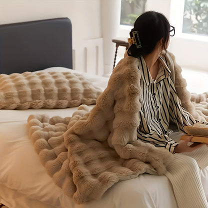 Couverture en fourrure artificielle épaissie - Couverture en peluche chaude pour lit, bureau et climatisation - Motif géométrique