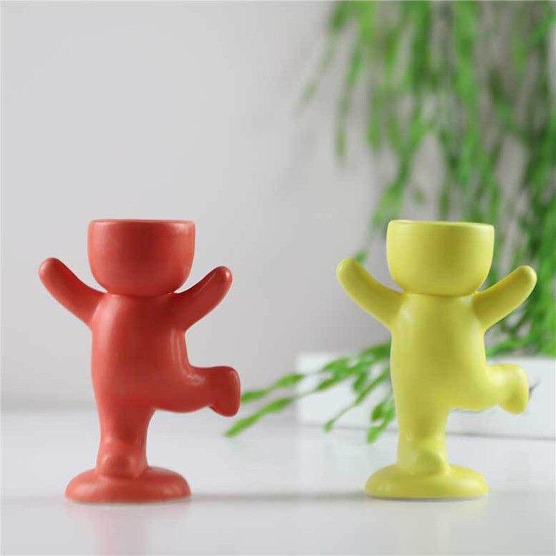 Floroux céramique pot à succulentes | Décor figurine ludique | Pot de fleurs fait main pour la maison