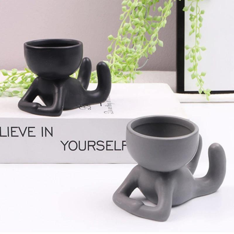 Floroux céramique pot à succulentes | Décor figurine ludique | Pot de fleurs fait main pour la maison