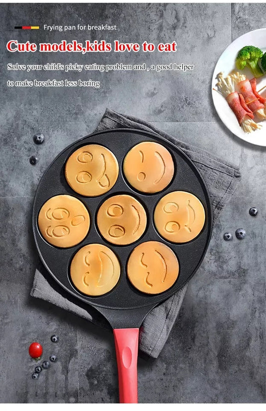 Poêle à pancake en granit lourd avec 7 emplacements en forme de smiley