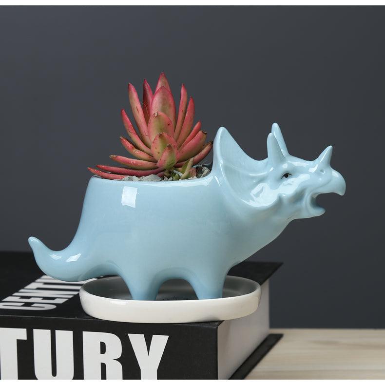 Dinosaur plant pot Floroux | Cute dinosaur succulent pot with drainage tray | Home decoration