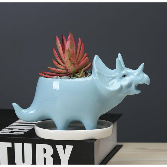 Dinosaur plant pot Floroux | Cute dinosaur succulent pot with drainage tray | Home decoration
