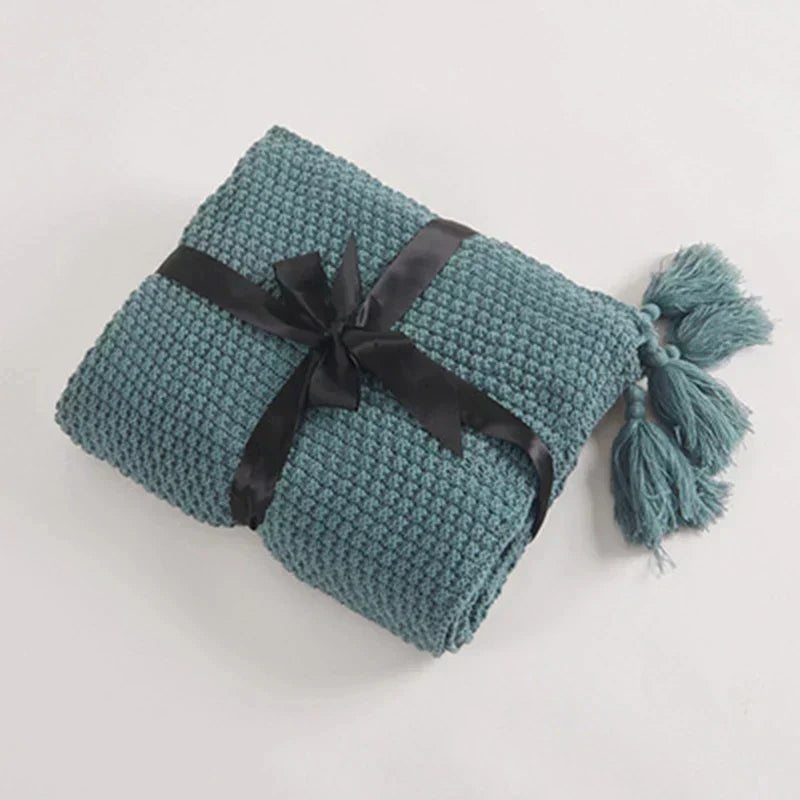 Floroux Couverture en laine tricotée avec des franges | Design nordique | Douillet & Élégant | Parfait pour la maison