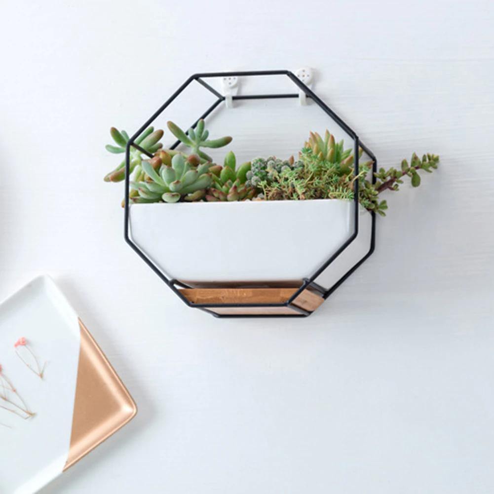 Floroux Ceramic Flower Pot with Metal Frame | Octagonal Design