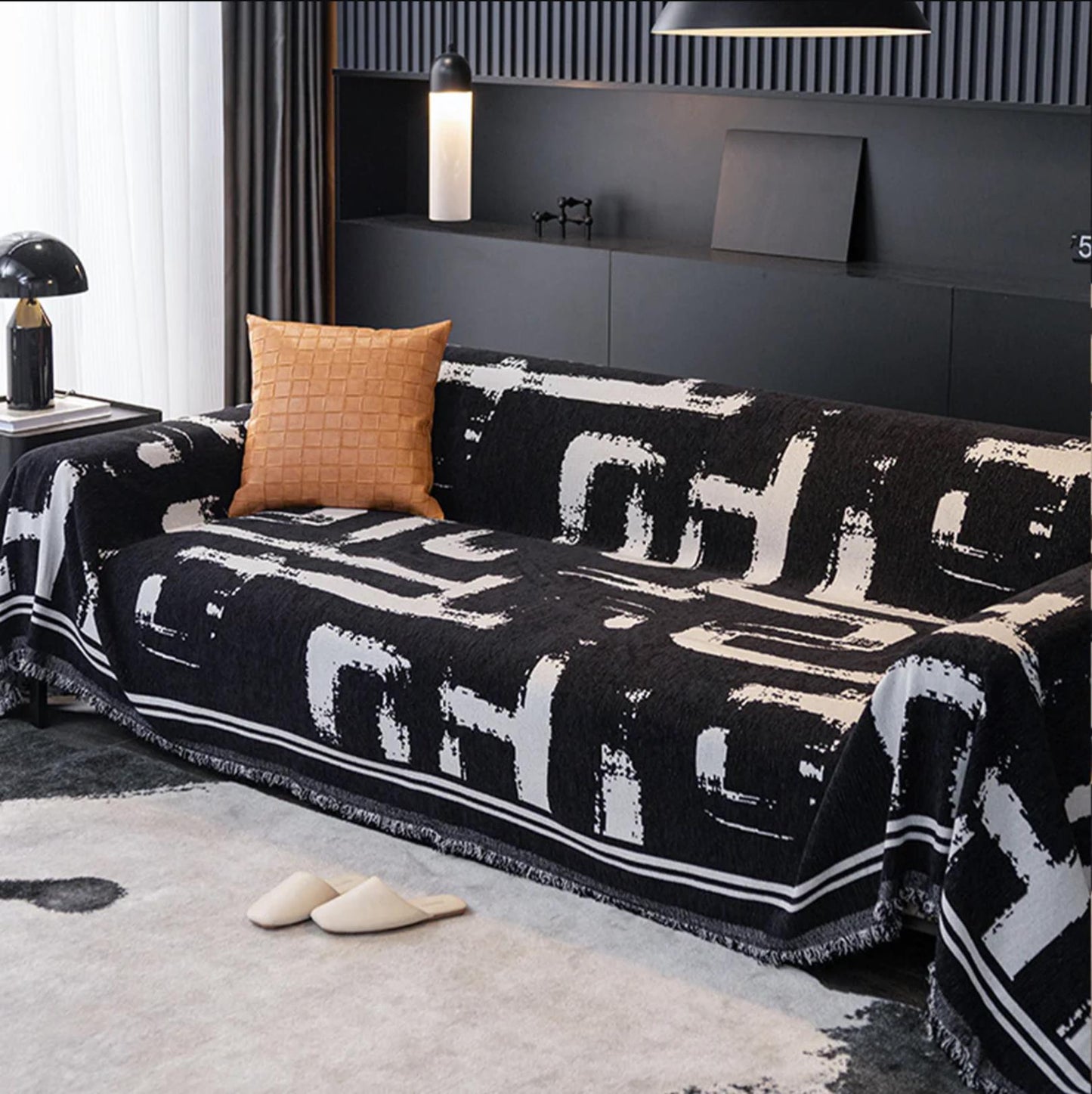 Couverture Throw Monochrome Chic en Chenille pour Canapé/Divan