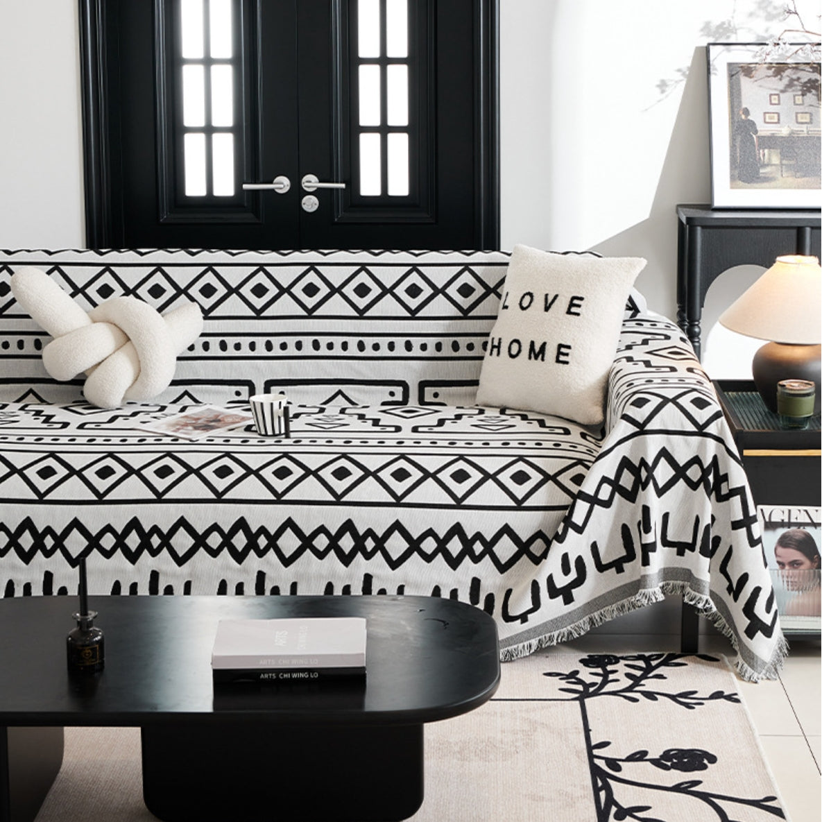 Couverture en jeté pour canapé/sofa Bohemia noir