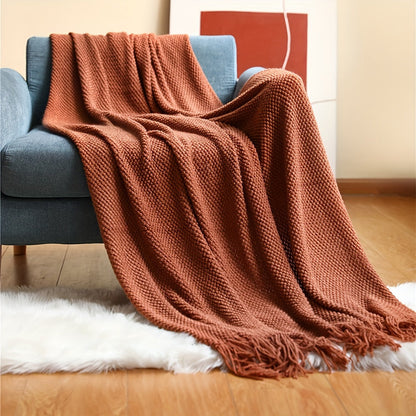 CozyWeave – Couverture Tricotée Élégante avec Franges