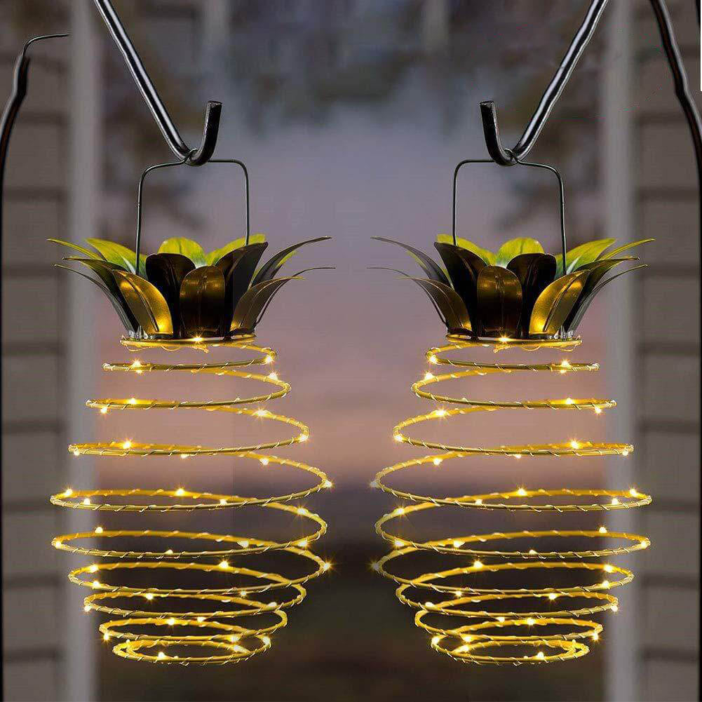 Floroux Lampe à Ananas | Lampe de jardin solaire LED | Fil de cuivre | Étanche pour extérieur | Lumières décoratives suspendues