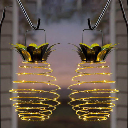 Floroux Lampe à Ananas | Lampe de jardin solaire LED | Fil de cuivre | Étanche pour extérieur | Lumières décoratives suspendues