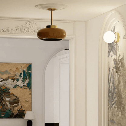 11" Lumière de plafond semi-encastrée vintage avec abat-jour en verre orange