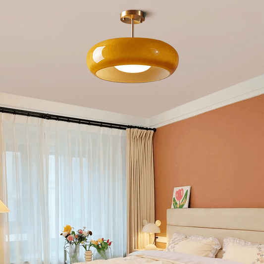 11" Lumière de plafond semi-encastrée vintage avec abat-jour en verre orange
