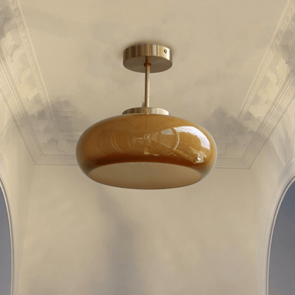 11" Lumière de plafond semi-encastrée vintage avec abat-jour en verre orange