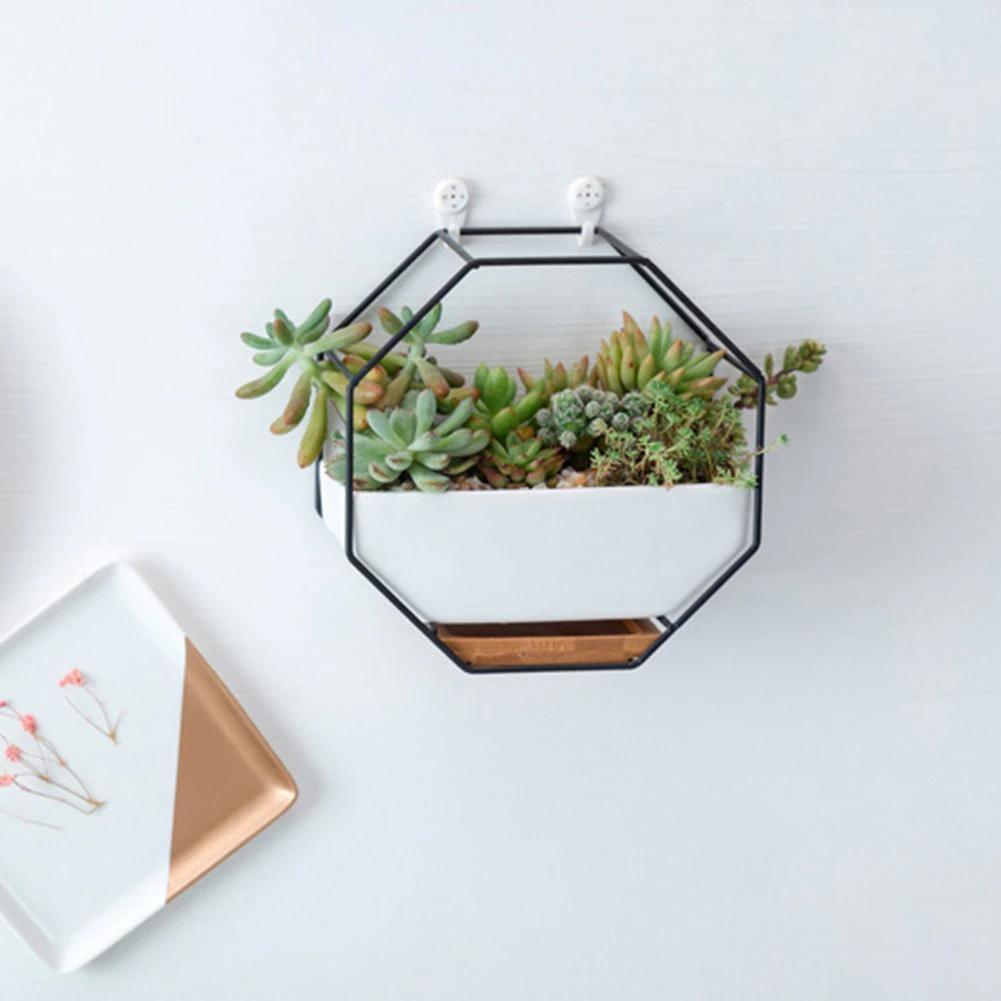 Floroux Ceramic Flower Pot with Metal Frame | Octagonal Design