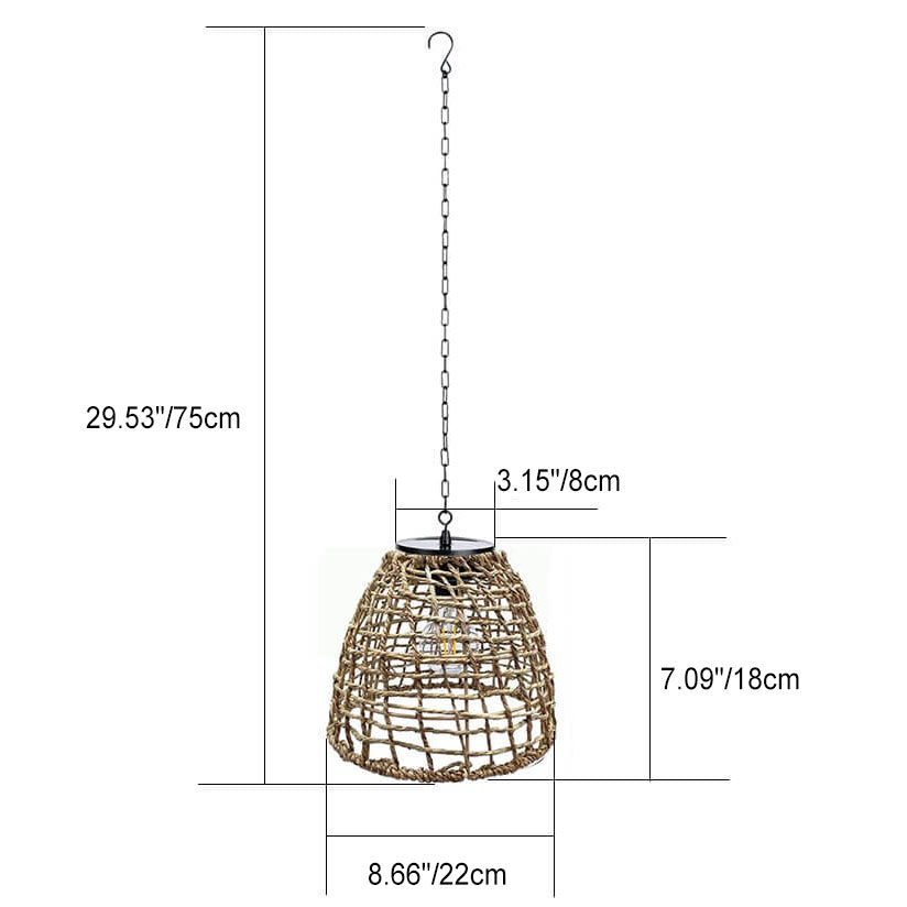 Floroux Solar Suspension Luminaire | Design en fer et rotin | Résistant aux intempéries | Éclairage LED | Pour terrasse & jardin