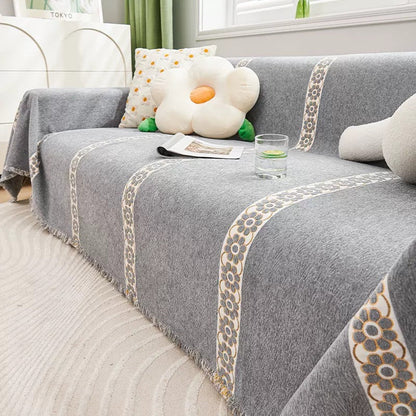 Couvre-canapé à motif de plantes rayé