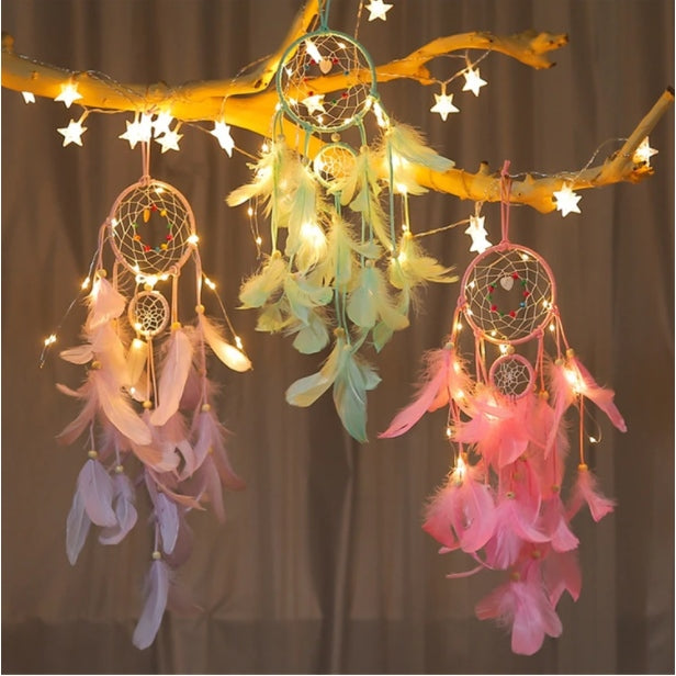 Floroux Fairy Light Dreamcatcher | Decorative Dreamcatcher with LED Lights | Ambient Light for the Home | Boho Decoration