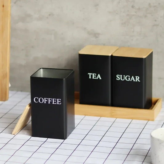 Ensemble de 3 bocaux à café, sucre et thé