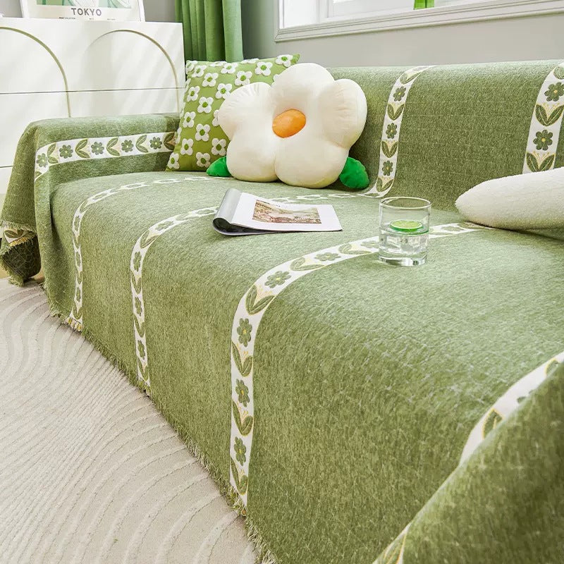 Couvre-canapé à motif de plantes rayé