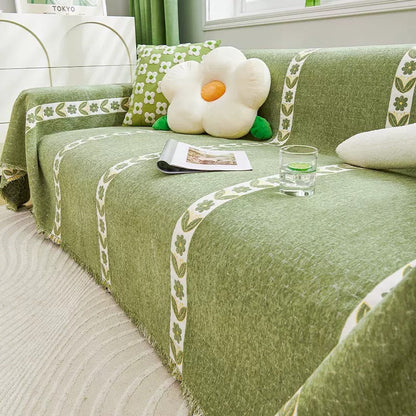 Couvre-canapé à motif de plantes rayé