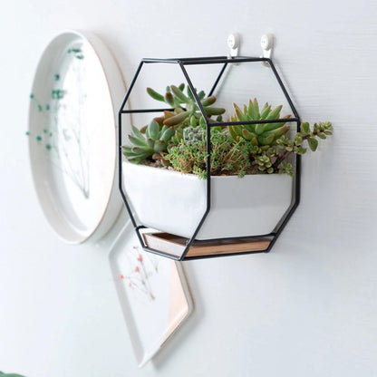 Floroux Ceramic Flower Pot with Metal Frame | Octagonal Design