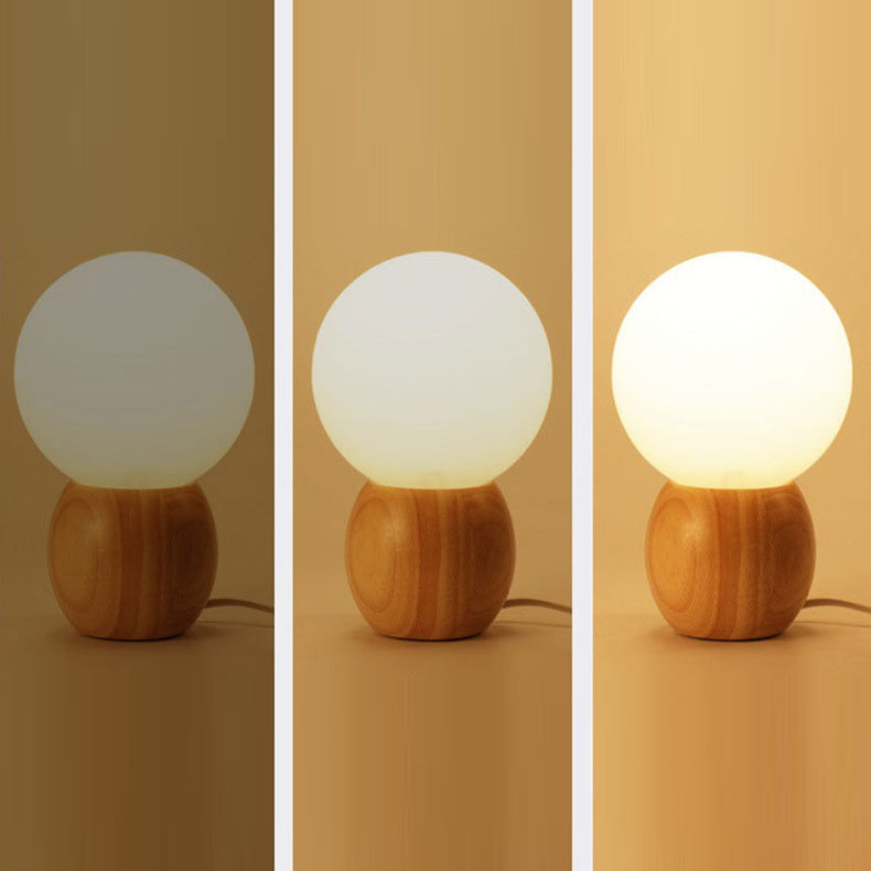 Floroux Lampe de Table Scandinave | Base en Bois | Design en Verre Orb | Parfait pour Chambre & Salon | Lumière d'Ambiance