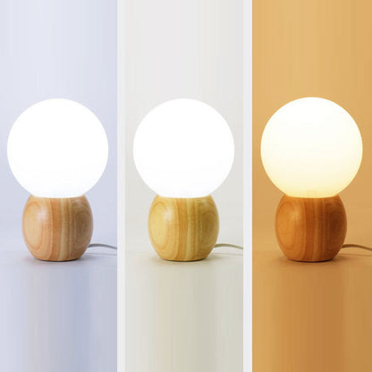 Floroux Lampe de Table Scandinave | Base en Bois | Design en Verre Orb | Parfait pour Chambre & Salon | Lumière d'Ambiance