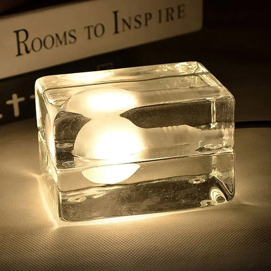 LumiCube - Lampe de table minimaliste avec cube en verre transparent