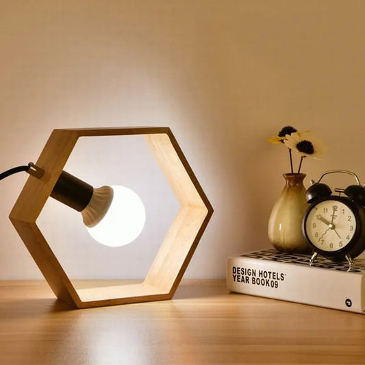 HexaLumi - Lampe de Table Hexagonale en Bois pour Ambiance Chaleureuse